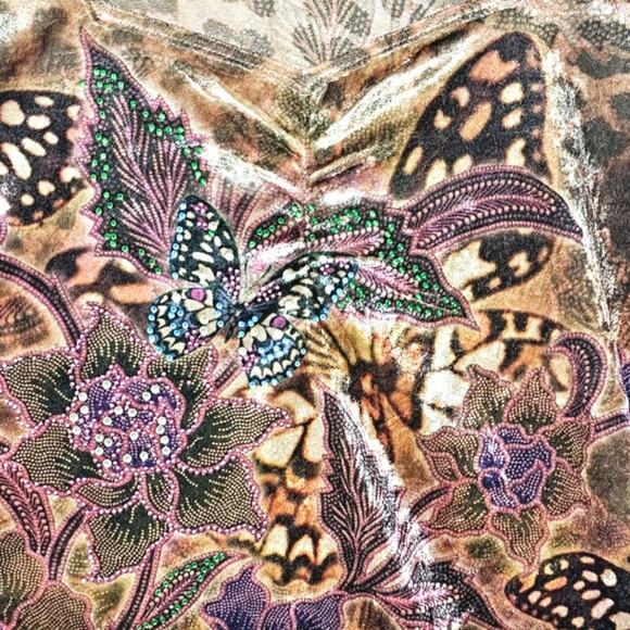 Essentials Velvet Blouse Women's Size 0X Embellished Butterflies Y2K Boho-chic - Picture 5 of 8